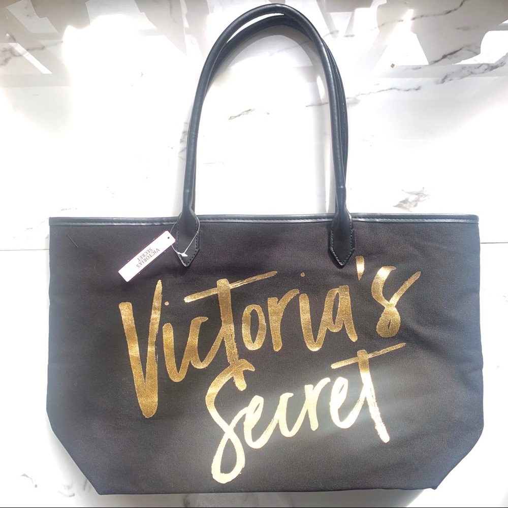 Victoria’s Secret Metallic Gold Letter Black Tote - Picture 2 of 8
